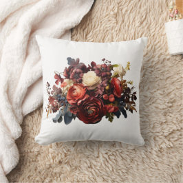 Burgundy Maroon Coral White Moody Floral Kissen