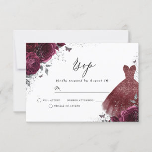Burgundy Maroon Dress & Blume Geburtstag Bridal RSVP Karte
