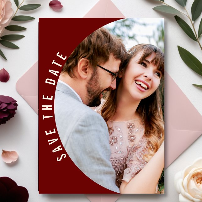 Burgundy Maroon Foto Elegante Hochzeit im Herbst Save The Date (Von Creator hochgeladen)
