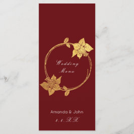Burgundy Maroon Gold Floral Red Wedding Menü Menükarte