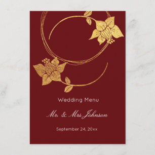Burgundy Maroon Gold Floral Wedding Event Menu Red Menükarte