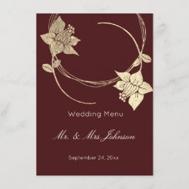 Burgundy Maroon Gold Floral Wedding Menü Menükarte