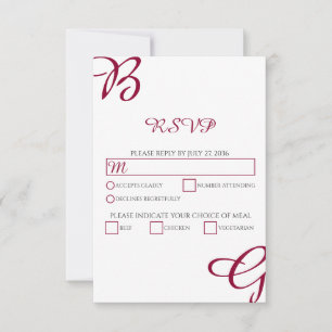 Burgundy Maroon Initials Herbst Hochzeit im Herbst RSVP Karte