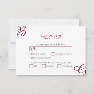 Burgundy Maroon Initials Herbst Hochzeit im Herbst RSVP Karte