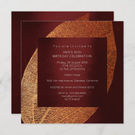 Burgundy Maroon Leaf Gold Geburtstagsparty Einladung