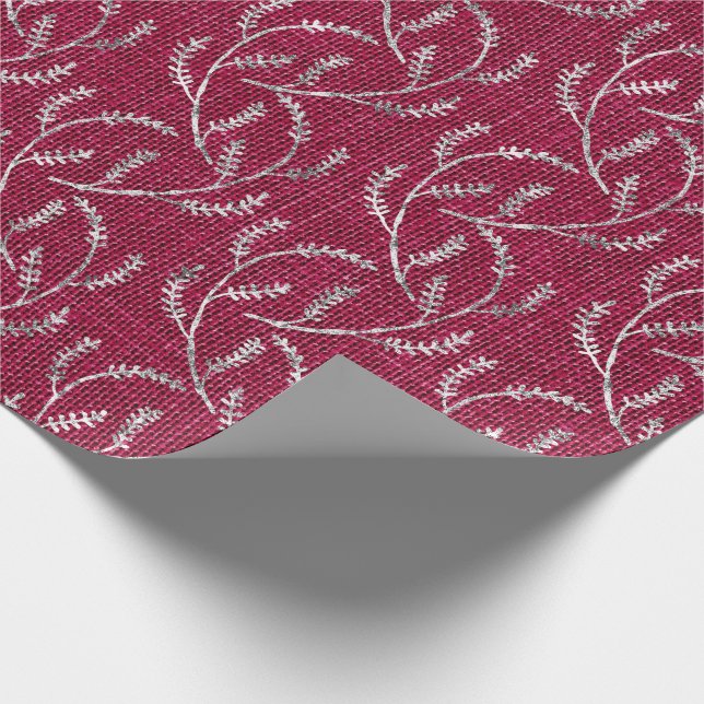 Burgundy Maroon Linen Silver Funkelnd Laurel Geschenkpapier (Ecke)