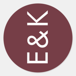 Burgundy Maroon Modern Bold Bold Big Monogram Wedd Runder Aufkleber