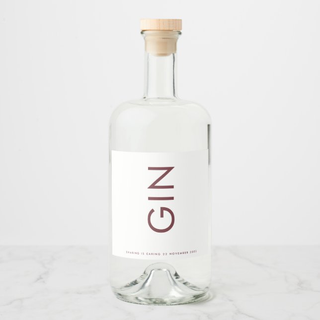 Burgundy Maroon Modern Bold Monogram Gin Alkoholflaschenetikett (Vorderseite)