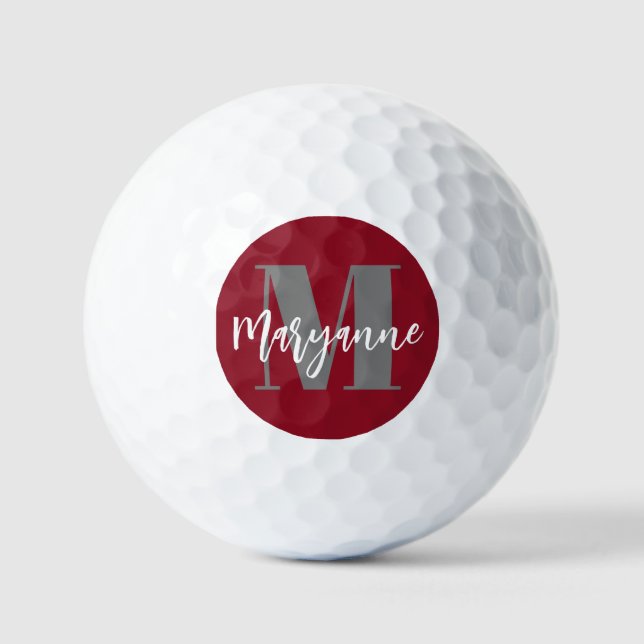 Burgundy Maroon Modernes, elegantes Monogramm Golfball (Vorderseite)