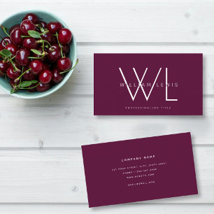 Burgundy Maroon Monogram Modern Minimalistisch Visitenkarte