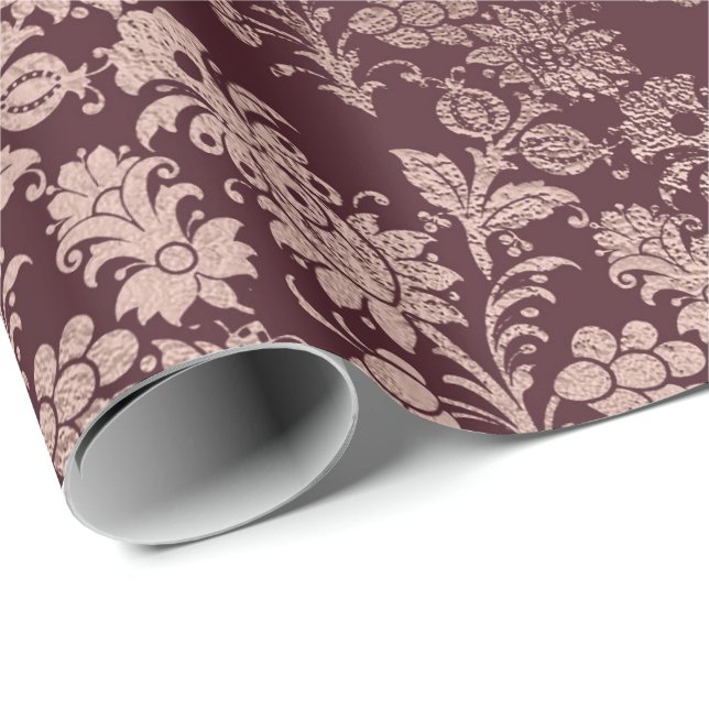 Burgundy Maroon Pink Rose Gold Royal Floral Geschenkpapier (Rolleneckpunkt)