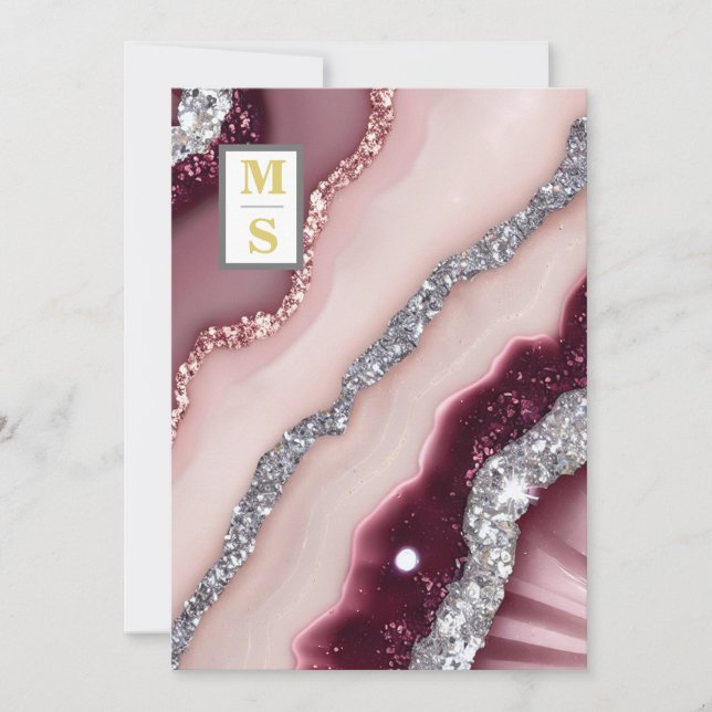 *~ Burgundy Maroon QR Agate AR66 UAWG Wedding Einladung (Vorderseite)