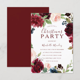 Burgundy Maroon Red Floral Christmas Party Einladung