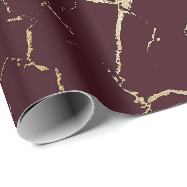 Burgundy Maroon Red Gold Abstrakt Marble Urban Geschenkpapier (Rolleneckpunkt)