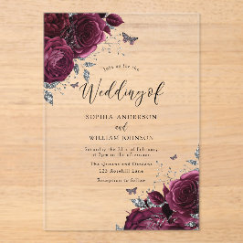 Burgundy Maroon Rose mit silberner, eleganter Hoch Acryleinladungen