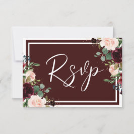 Burgundy Maroon Roter Wein & Blush Blume Hochzeit RSVP Karte