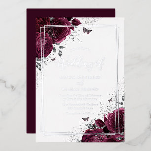 Burgundy Maroon & Silver Floral Wedding Folieneinladung