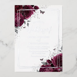 Burgundy Maroon & Silver Floral Wedding Folieneinladung
