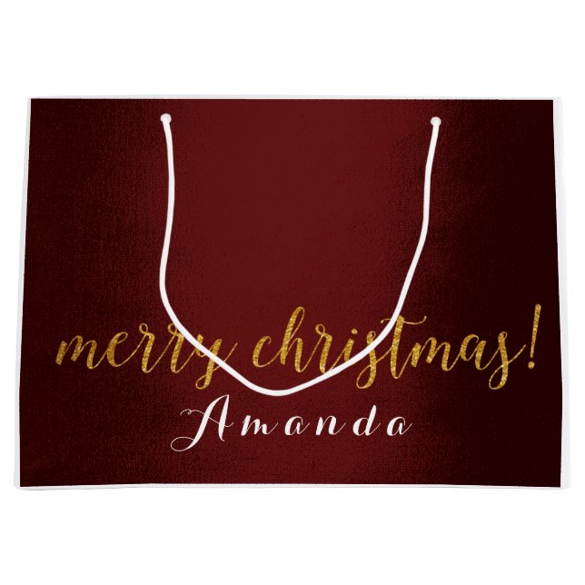 Burgundy Marron Gold Frohe Weihnachtsgeschenke Große Geschenktüte (Vorderseite)