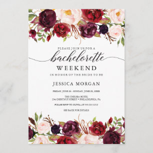 Burgundy Marsala Bachelorette Wochenende Einladung