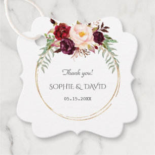 Burgundy Marsala Blume Gold Wedding Geschenkanhänger