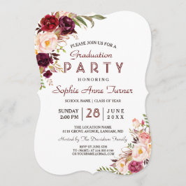 Burgundy Marsala Blush Bloral Graduation Party Einladung