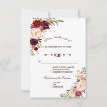 Burgundy Marsala Blush Floral Wedding RSVP