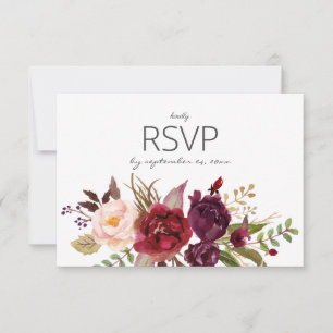 Burgundy Marsala Blush with Meal - White RSVP Karte