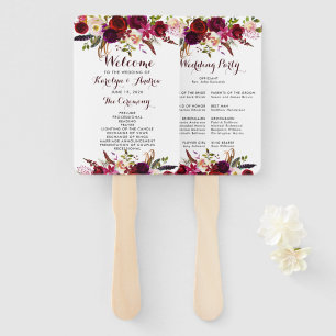 Burgundy Marsala Bohemisch Floral Wedding Program Fächer