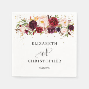 Burgundy Marsala Boho Floral Napkins Blush Red Serviette