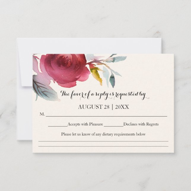Burgundy Marsala Boho Floral Wedding RSVP (Vorderseite)