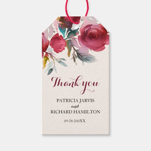 Burgundy Marsala Boho Gastgeschenk Hochzeit Vielen Geschenkanhänger (Vorderseite)