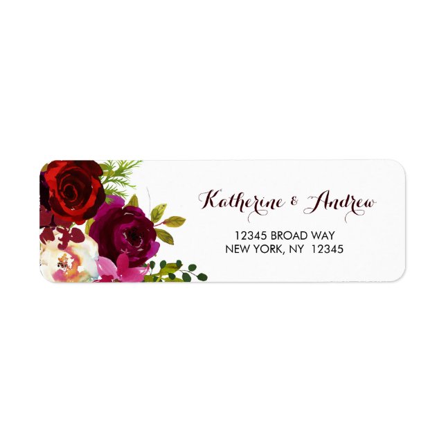 Burgundy Marsala Boho Watercolor Floral Address (Vorne)