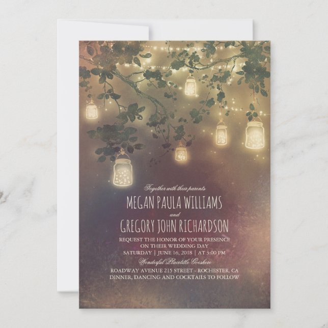 Burgundy Marsala Fall Mason Jar Lights Hochzeit Einladung (Vorderseite)