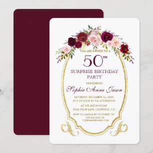 Burgundy Marsala Floral 50. Preis Geburtstag Einladung