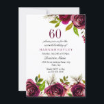 Burgundy Marsala Floral 60. Geburtstag Einladung<br><div class="desc">Burgundy Marsala Floral 60. Geburtstag Einladend Siehe Matching Kollektion in Nische und Nest Laden Schöne elegante burgundy Blume. Handgemalte Wasserfarbe perfekt für Ihre Geburtstagsfeier</div>