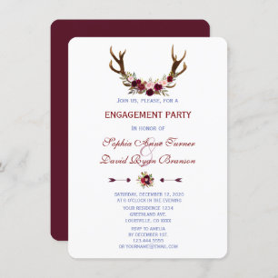 Burgundy Marsala Floral Antlers Engagement Partei Einladung