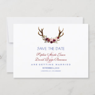 Burgundy Marsala Floral Antlers Save the Date