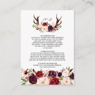 Burgundy Marsala Floral Antlers Wedding Details Begleitkarte