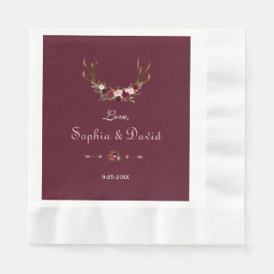 Burgundy Marsala Floral Antlers Wedding Serviette