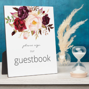 Burgundy Marsala Floral Gäestbook Sign White Fotoplatte