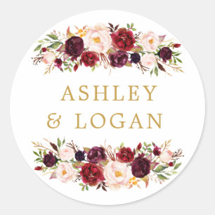 Burgundy Marsala Floral Gastgeschenk Hochzeit Stic Runder Aufkleber