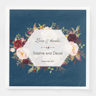 Burgundy Marsala Floral Geometric Navy Hochzeit Serviette