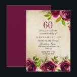 Burgundy Marsala Floral Gold 60. Geburtstag Einlad Einladung<br><div class="desc">Burgundy Marsala Floral Gold 60. Geburtstag Einladend Sehen Sie die passende Sammlung in Nische und Nest-Laden Schöne elegante burgundy Blume. Handgemalte Wasserfarbe perfekt für Ihr Brautparty</div>