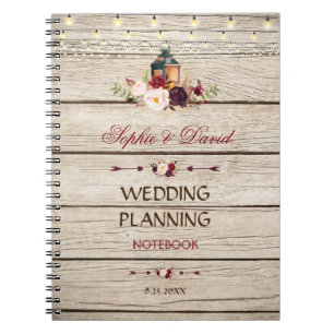 Burgundy Marsala Floral Lantern Wedding Planner Notizblock
