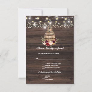 Burgundy Marsala Floral Lantern Wedding RSVP