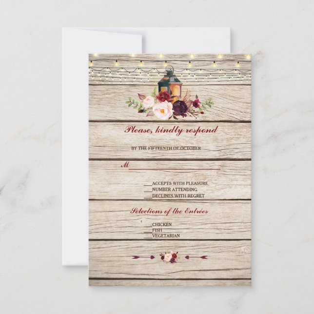 Burgundy Marsala Floral Lantern Wedding RSVP (Vorderseite)