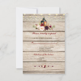 Burgundy Marsala Floral Lantern Wedding RSVP Karte