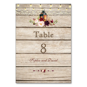 Burgundy Marsala Floral Lantern Wood Tischnummer
