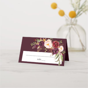 Burgundy Marsala Floral Platzkarte